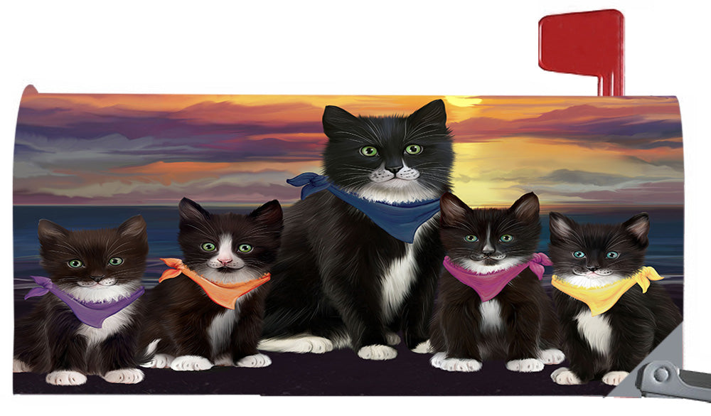 Family Sunset Portrait Tuxedo Cats Magnetic Mailbox Cover MBC48512