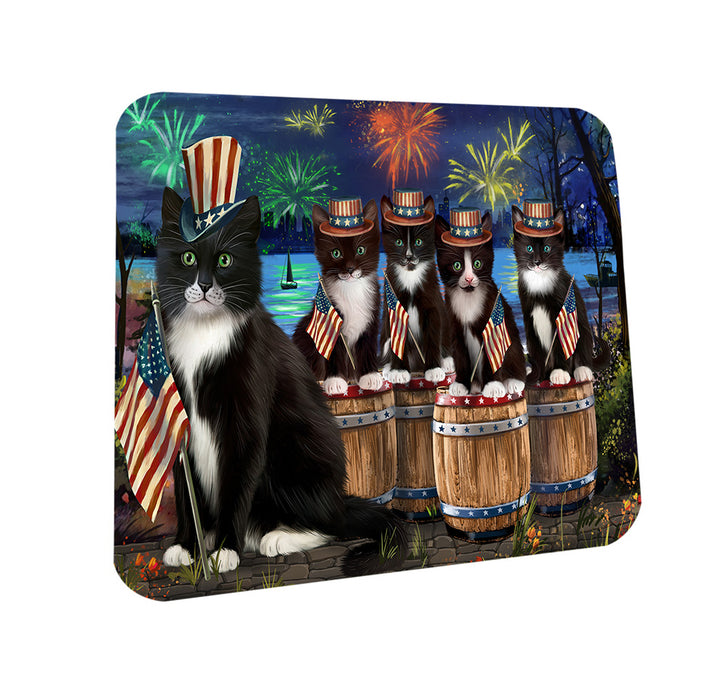 4th of July Independence Day Firework Tuxedo Cats Coasters Set of 4 CST54079