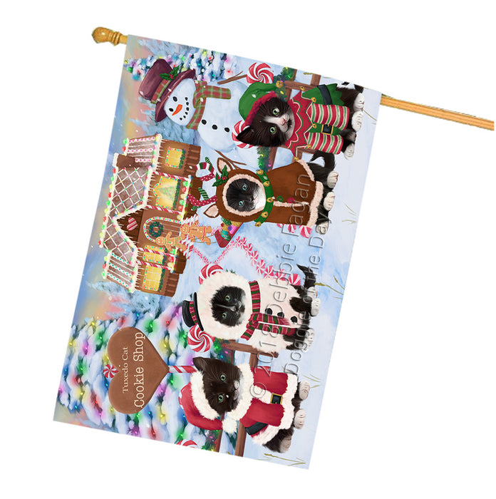 Holiday Gingerbread Cookie Shop Tuxedo Cats House Flag FLG57312