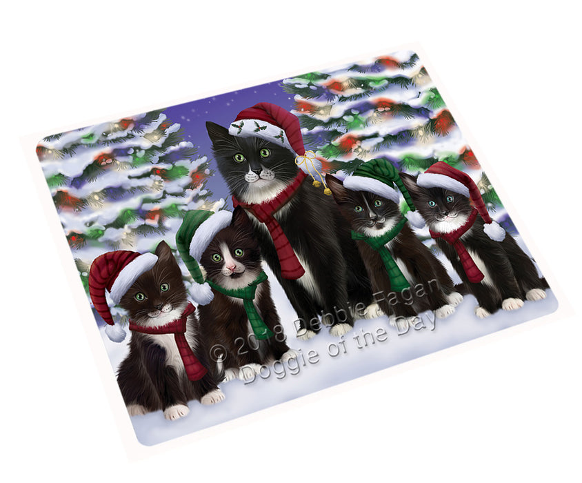 Tuxedo Cats Christmas Family Portrait in Holiday Scenic Background Large Refrigerator / Dishwasher Magnet RMAG76512