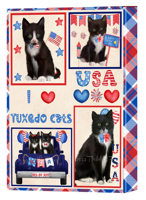 4th of July Independence Day I Love USA Tuxedo Cats Canvas Wall Art - Premium Quality Ready to Hang Room Decor Wall Art Canvas - Unique Animal Printed Digital Painting for Decoration