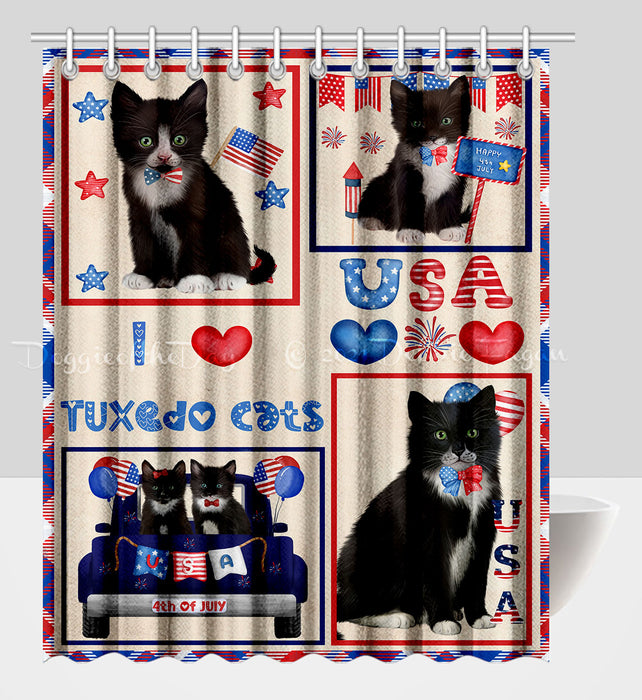 4th of July Independence Day I Love USA Tuxedo Cats Shower Curtain Pet Painting Bathtub Curtain Waterproof Polyester One-Side Printing Decor Bath Tub Curtain for Bathroom with Hooks