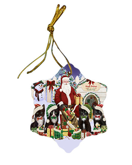 Christmas Dog House Tuxedo Cats Star Porcelain Ornament SPOR52602