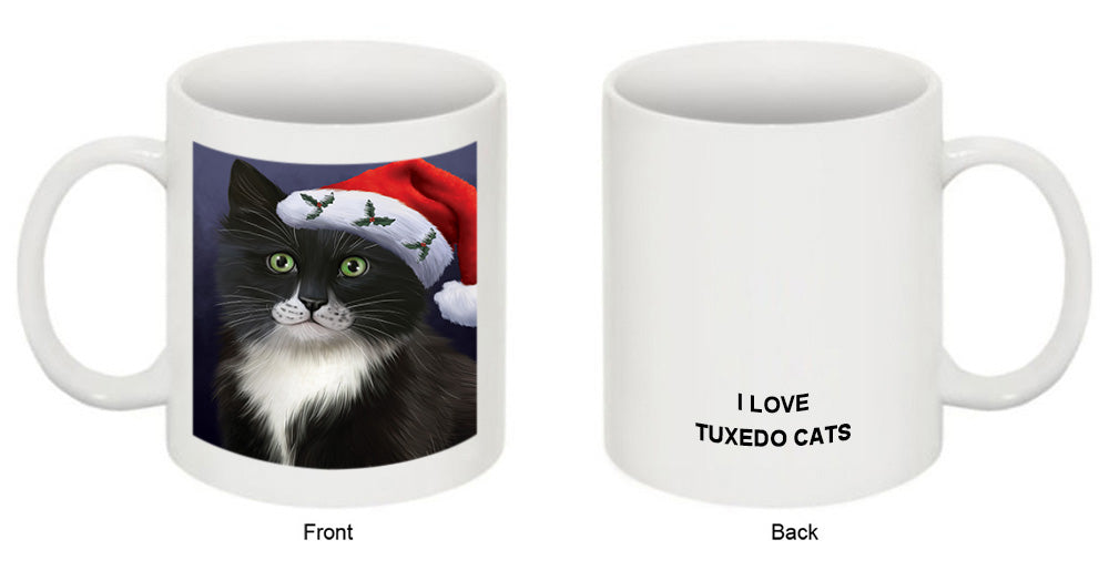 Christmas Holidays Tuxedo Cat Wearing Santa Hat Portrait Head Coffee Mug MUG48904