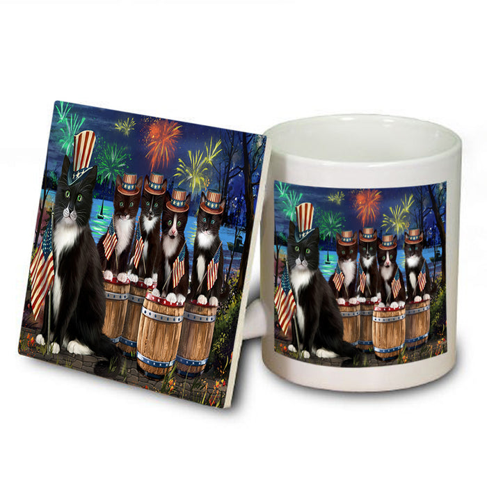 4th of July Independence Day Firework Tuxedo Cats Mug and Coaster Set MUC54113