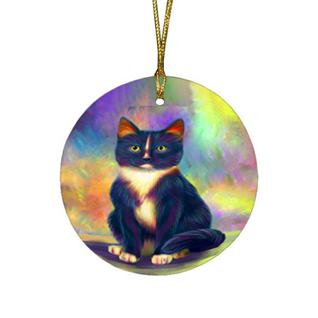 Paradise Wave Tuxedo Cat Round Flat Christmas Ornament RFPOR56441