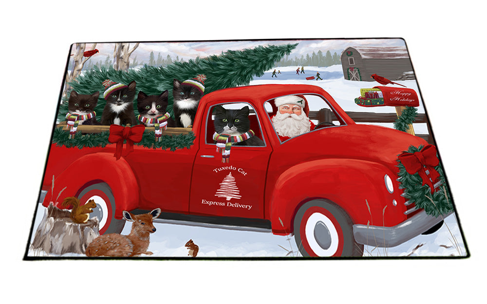 Christmas Santa Express Delivery Tuxedo Cats Family Floormat FLMS52512
