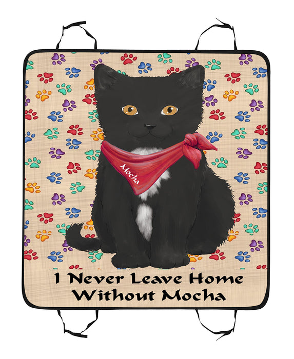 Personalized I Never Leave Home Paw Print Tuxedo Cats Pet Back Car Seat Cover