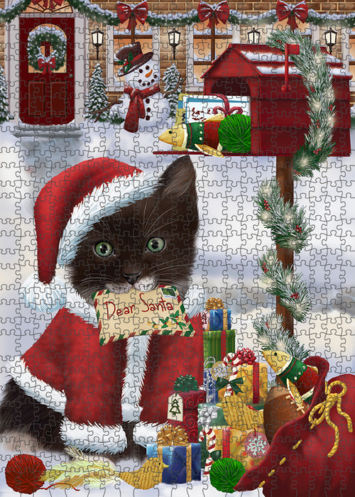 Tuxedo Cat Dear Santa Letter Christmas Holiday Mailbox Puzzle with Photo Tin PUZL81384