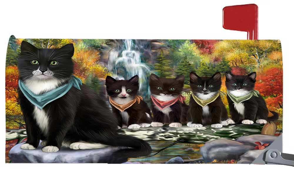 Scenic Waterfall Tuxedo Cats Magnetic Mailbox Cover MBC48766