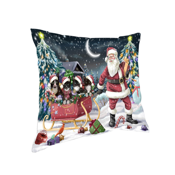 Santa Sled Dogs Christmas Happy Holidays Tuxedo Cats Pillow PIL63268