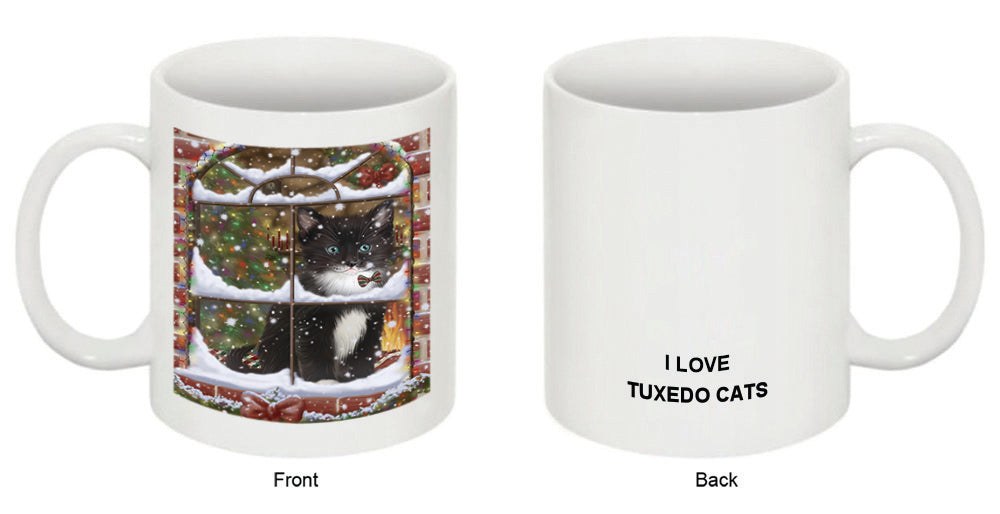 Please Come Home For Christmas Tuxedo Cat Sitting In Window Coffee Mug MUG49048
