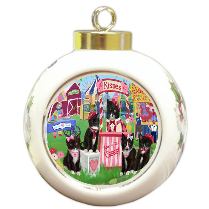 Carnival Kissing Booth Tuxedo Cats Round Ball Christmas Ornament RBPOR56402