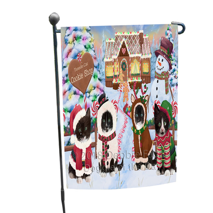 Holiday Gingerbread Cookie Shop Tuxedo Cats Garden Flag GFLG57256