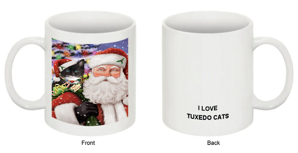 Santa Carrying Tuxedo Cat and Christmas Presents Coffee Mug MUG49105