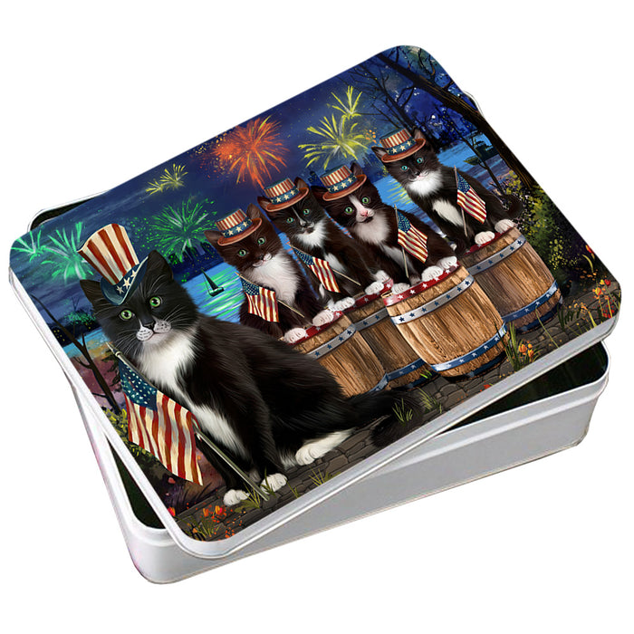 4th of July Independence Day Firework Tuxedo Cats Photo Storage Tin PITN54064