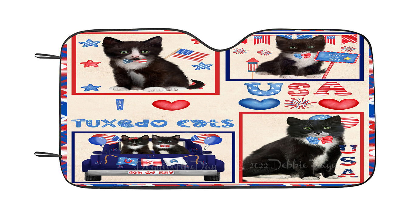 4th of July Independence Day I Love USA Tuxedo Cats Car Sun Shade Cover Curtain