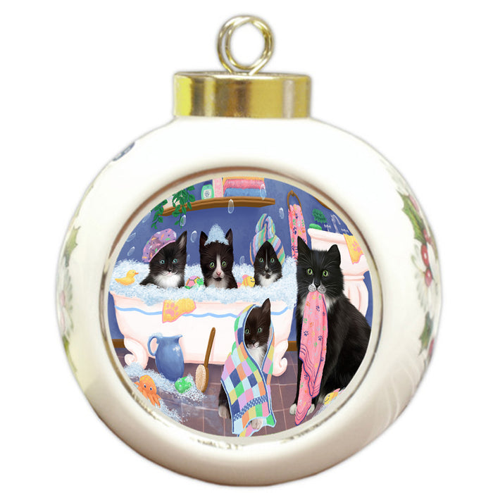 Rub A Dub Dogs In A Tub Tuxedo Cats Round Ball Christmas Ornament RBPOR57187