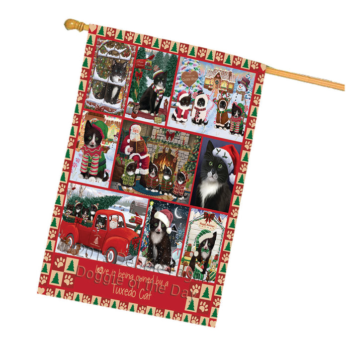 Love is Being Owned Christmas Tuxedo Cats House Flag FLG66102