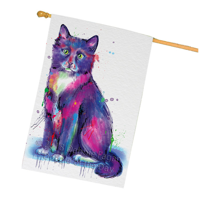 Watercolor Tuxedo Cat House Flag FLG65136