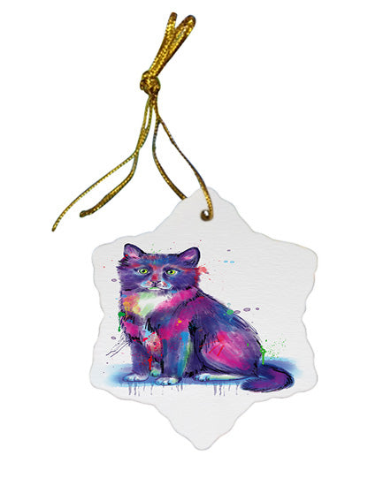 Watercolor Tuxedo Cat Star Porcelain Ornament SPOR57407