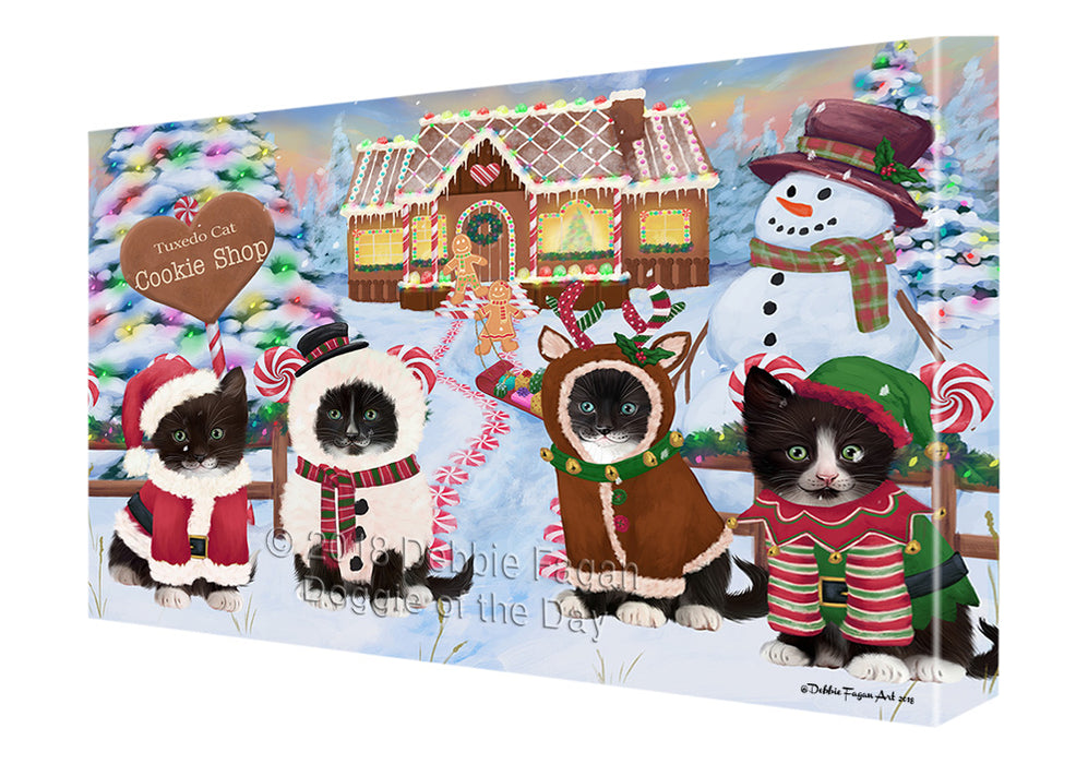 Holiday Gingerbread Cookie Shop Tuxedo Cats Canvas Print Wall Art Décor CVS131876