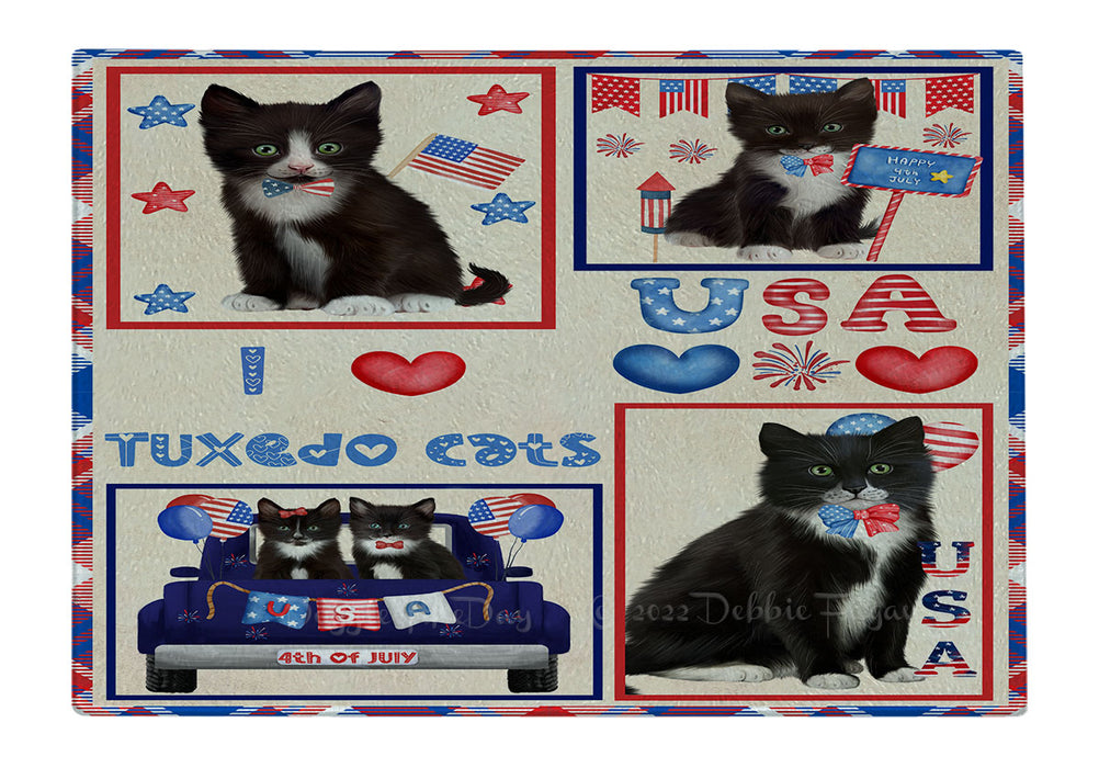 4th of July Independence Day I Love USA Tuxedo Cats Cutting Board - For Kitchen - Scratch & Stain Resistant - Designed To Stay In Place - Easy To Clean By Hand - Perfect for Chopping Meats, Vegetables