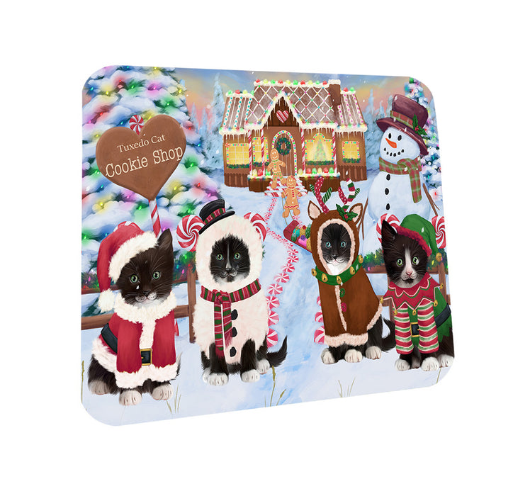 Holiday Gingerbread Cookie Shop Tuxedo Cats Coasters Set of 4 CST56586