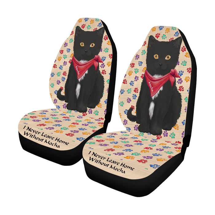 Personalized I Never Leave Home Paw Print Tuxedo Cats Pet Front Car Seat Cover (Set of 2)
