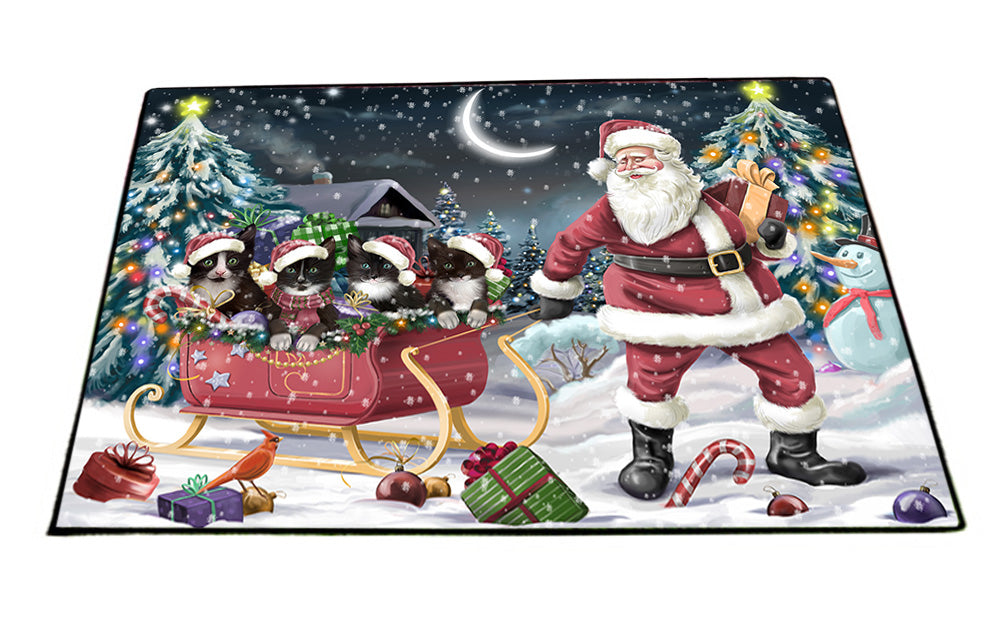 Santa Sled Dogs Christmas Happy Holidays Tuxedo Cats Floormat FLMS51309