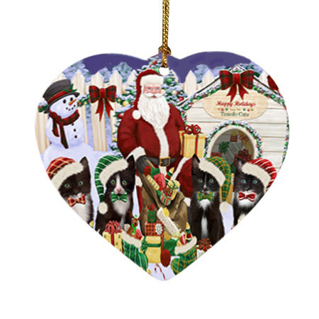 Christmas Dog House Tuxedo Cats Heart Christmas Ornament HPOR52611
