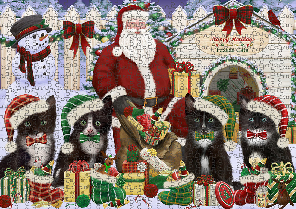 Christmas Dog House Tuxedo Cats Puzzle with Photo Tin PUZL61764