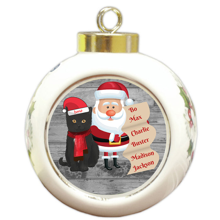 Custom Personalized Santa with Tuxedo Cat Christmas Round Ball Ornament