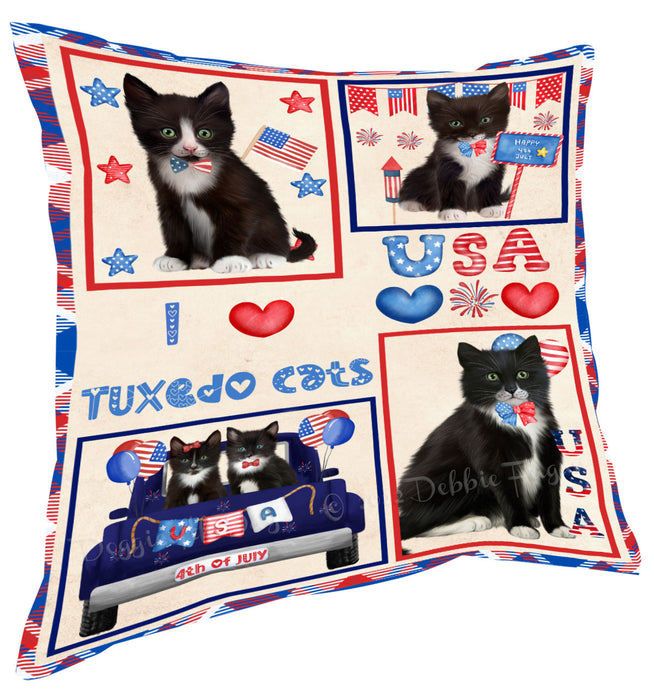 4th of July Independence Day I Love USA Tuxedo Cats Pillow with Top Quality High-Resolution Images - Ultra Soft Pet Pillows for Sleeping - Reversible & Comfort - Ideal Gift for Dog Lover - Cushion for Sofa Couch Bed - 100% Polyester