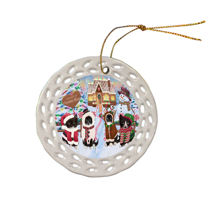 Holiday Gingerbread Cookie Shop Tuxedo Cats Ceramic Doily Ornament DPOR56984