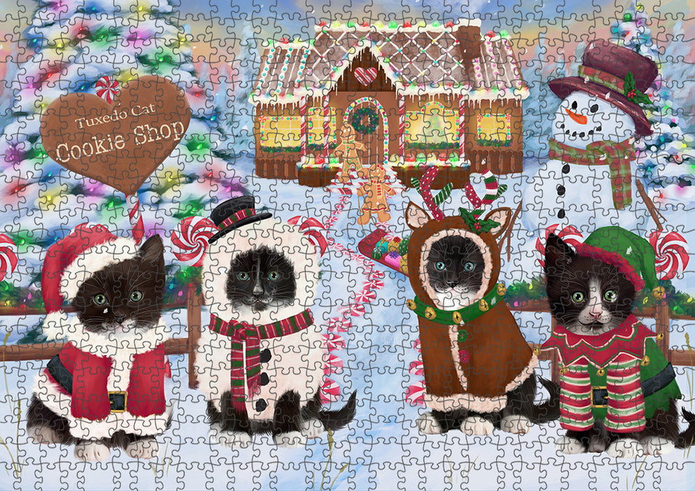 Holiday Gingerbread Cookie Shop Tuxedo Cats Puzzle with Photo Tin PUZL94712