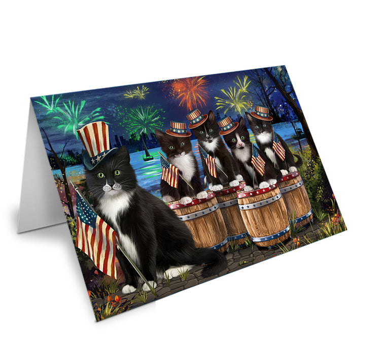 4th of July Independence Day Fireworks Tuxedo Cats at the Lake Handmade Artwork Assorted Pets Greeting Cards and Note Cards with Envelopes for All Occasions and Holiday Seasons GCD57203