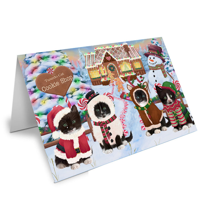 Holiday Gingerbread Cookie Shop Tuxedo Cats Handmade Artwork Assorted Pets Greeting Cards and Note Cards with Envelopes for All Occasions and Holiday Seasons GCD74399