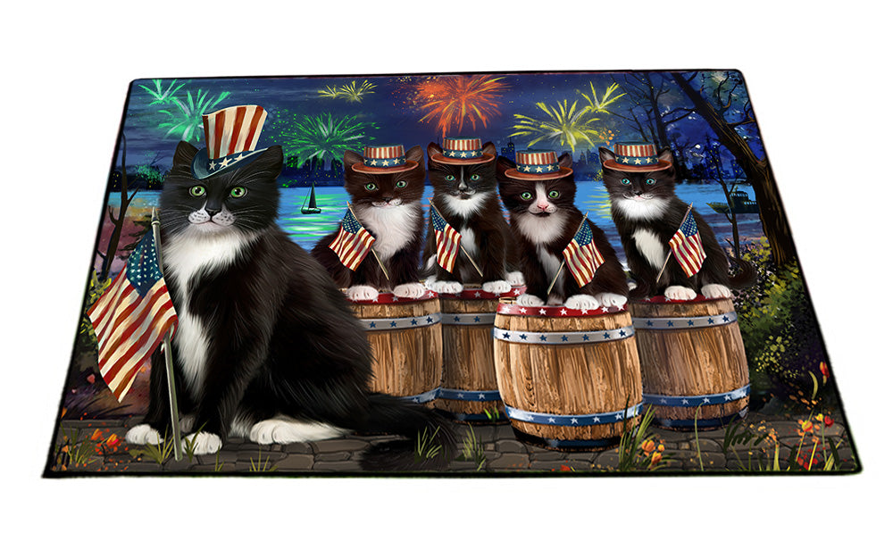 4th of July Independence Day Firework Tuxedo Cats Floormat FLMS54398