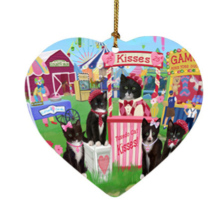 Carnival Kissing Booth Tuxedo Cats Heart Christmas Ornament HPOR56402