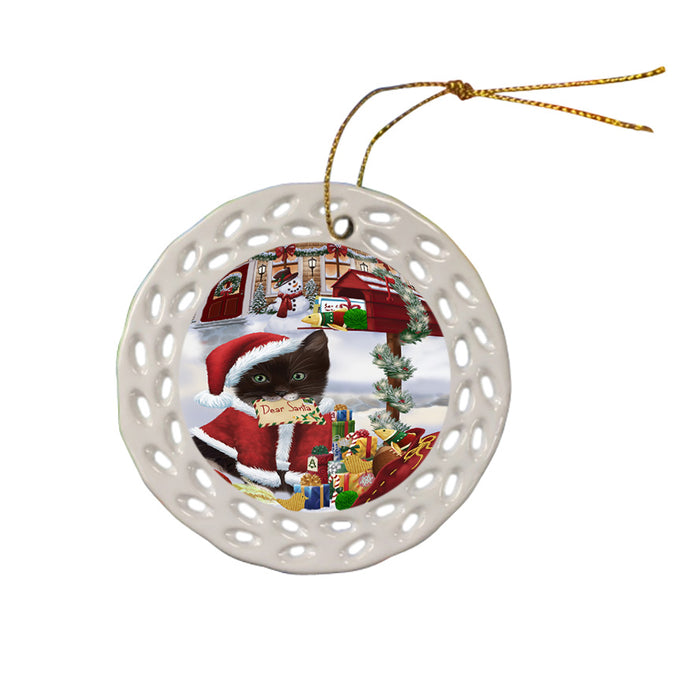 Tuxedo Cat Dear Santa Letter Christmas Holiday Mailbox Ceramic Doily Ornament DPOR53557