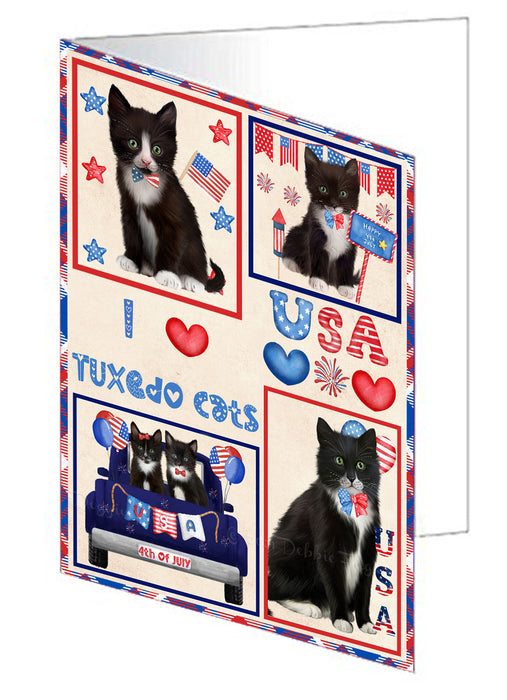 4th of July Independence Day I Love USA Tuxedo Cats Handmade Artwork Assorted Pets Greeting Cards and Note Cards with Envelopes for All Occasions and Holiday Seasons