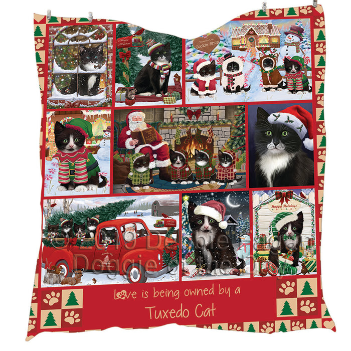 Love is Being Owned Christmas Tuxedo Cats Quilt