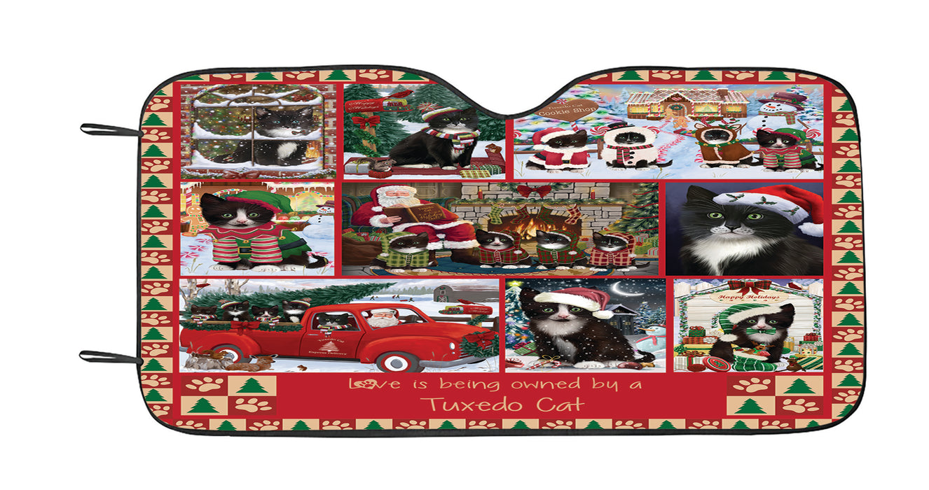 Love is Being Owned Christmas Tuxedo Cats Car Sun Shade