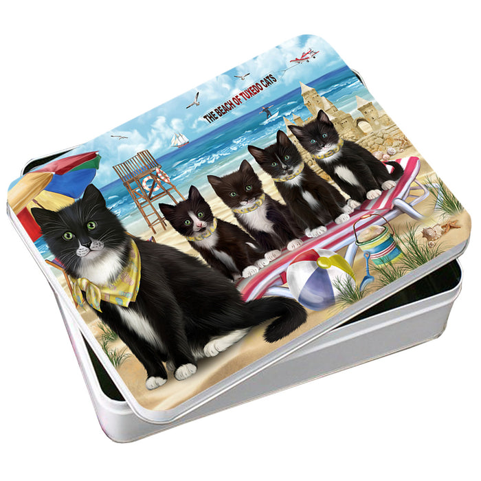 Pet Friendly Beach Tuxedo Cat Photo Storage Tin PITN51615