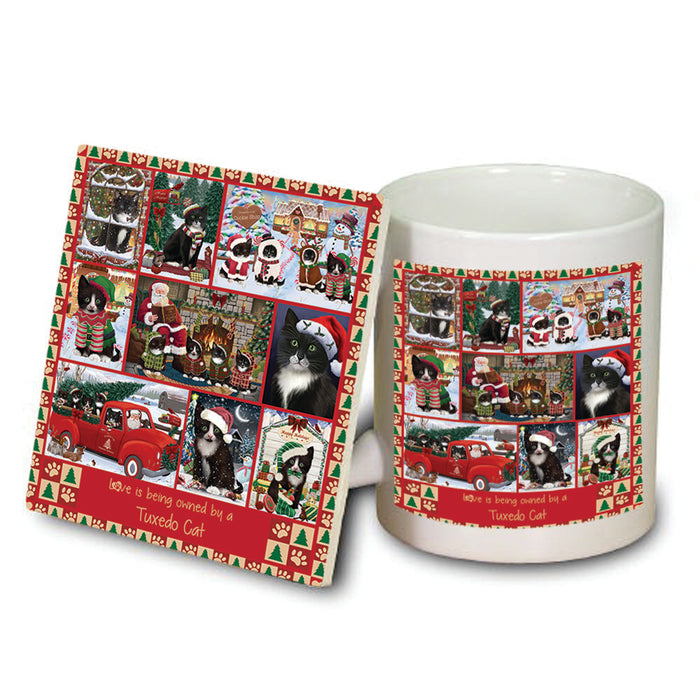 Love is Being Owned Christmas Tuxedo Cats Mug and Coaster Set MUC57255