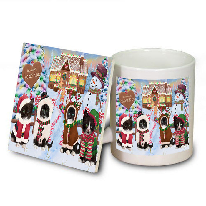 Holiday Gingerbread Cookie Shop Tuxedo Cats Mug and Coaster Set MUC56620