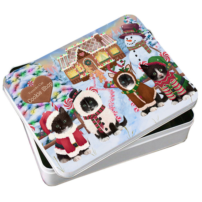 Holiday Gingerbread Cookie Shop Tuxedo Cats Photo Storage Tin PITN56571