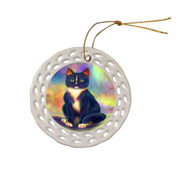 Paradise Wave Tuxedo Cat Ceramic Doily Ornament DPOR56441