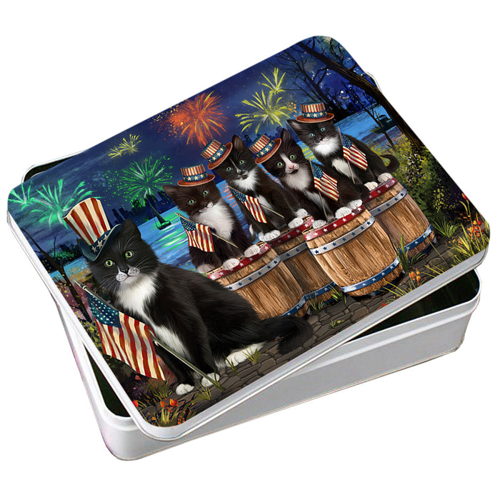 4th of July Independence Day Fireworks Tuxedo Cats at the Lake Photo Storage Tin PITN51058